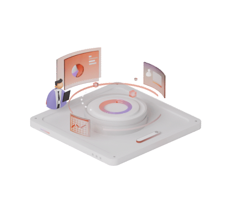 一名男子在白色背景前对着电脑屏幕分析数据分析